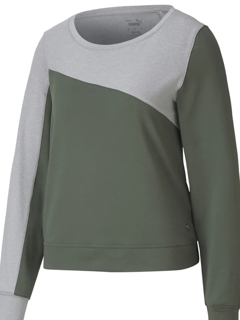 Puma Women’s Olive Green and Light Gray Diagonal Colorblock Cloudspun Sweatshirt